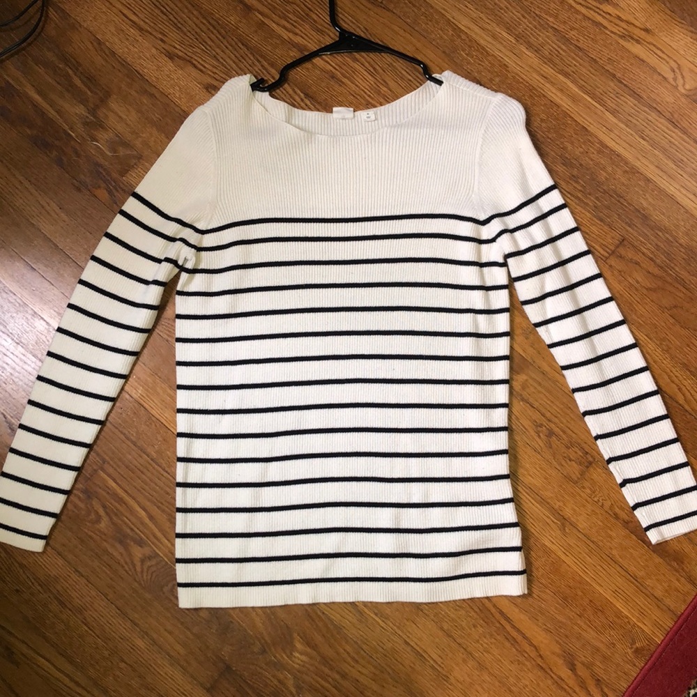 Gap Boatneck Top - Black and White Stripes - M